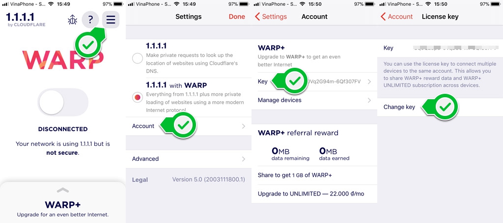 Share Key 1.1.1.1 WARP+